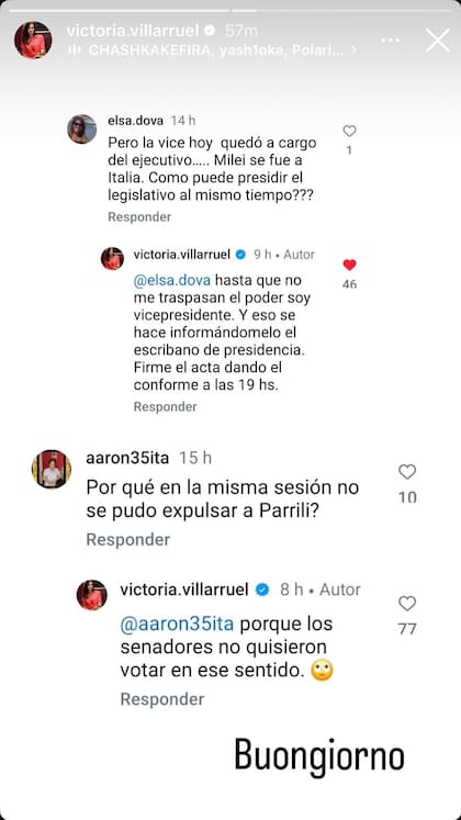 La historia que subió Victoria Villarruel a su cuenta de Instagram.