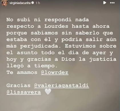 La historia que Virginia da Cunha subió a Instagram