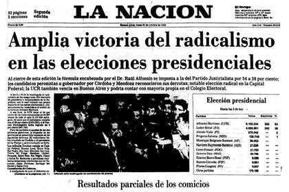 La histórica tapa de LA NACION el día después de la victoria de Raúl Alfonsín