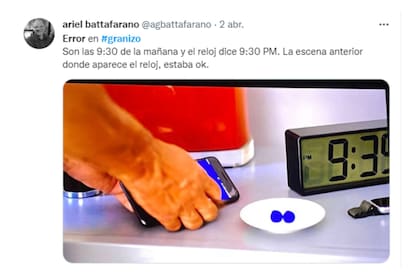 La hora no condice con el momento de la escena (Captura Twitter)