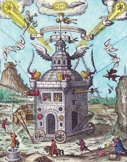 La idea del Colegio Invisible ya estaba plasmada en esta ilustración emblemática, obra de 1618 de Theophilus Schweighardt (Foto: Pinterest)