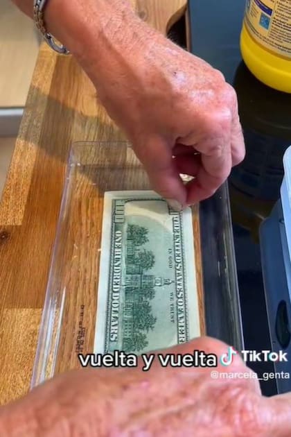 La idea para lavar un billete de dólares necesita, para llevarse a cabo, dos recipientes, lavandina, agua y un papel absorbente