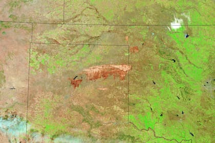 La imagen con color artificial muestra la cicatriz de los incendios más grandes de la historia de Texas