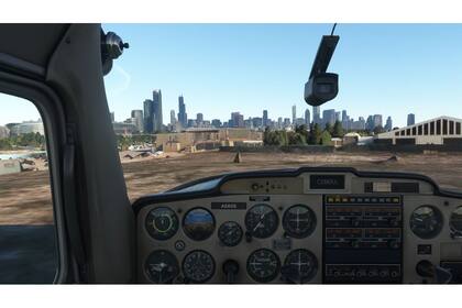 La imagen con la que los veteranos nos enamoramos de los simuladores de vuelo, el perfil de Chicago desde el aeródromo de Meigs Field, solo que 4 décadas después