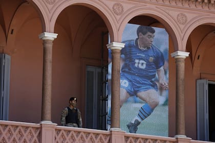 Una imagen de Maradona en la Casa Rosada.