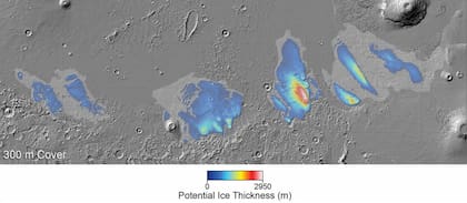 La imagen de Mars Express muestra los depósitos ricos en agua en la Formación Medusae Fossae (MFF)