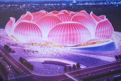 La imagen de proyecto del nuevo estadio que se comenzó a construir en China y que será el más grande del mundo, con capacidad para 100.000 personas.