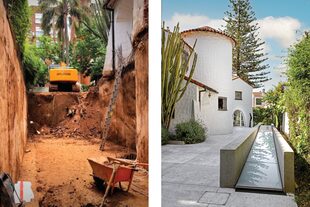 La imagen del antes, de cara a la calle Roque Sáenz Peña. La raja entre los muretes de cemento es el techo translúcido del nuevo espacio de exposiciones. Añosa, la enredadera sobre la pared no se tocó.