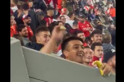 La imagen del hincha de River que le arrojó una banana a los simpatizantes de Fortaleza de una tribuna a la otra