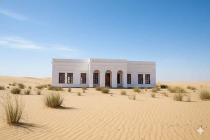 La imagen generada por IA permite visualizar la estructura original y su ubicación exacta antes del colapso definitivo por el avance de la arena