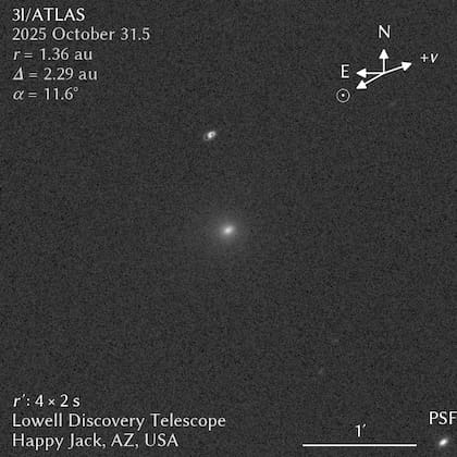 La imagen inédita del cometa 3I/ATLAS que se tomó el 28 de octubre desde el telescopio Discovery del Observatorio Lowell