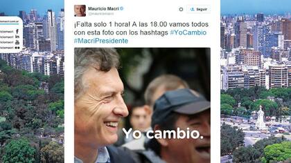 La imagen muestra el tuit del candidato presidencial de Cambiemos, Mauricio Macri, convocando a tuitear por su candidatura