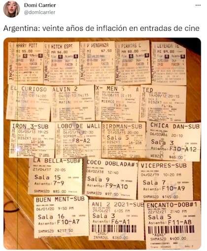 La inflación de Argentina en entradas de cine: el tuit que se hizo viral (Foto: Twitter)