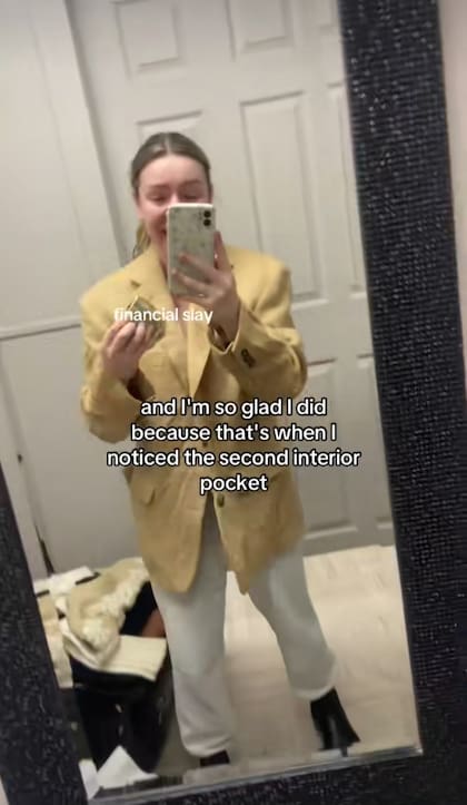 La influencer Colleen Wile encontró US$617 en un blazer que se vendía en una tienda de segunda mano