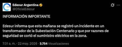 La información compartida por Edesur sobre lo ocurrido