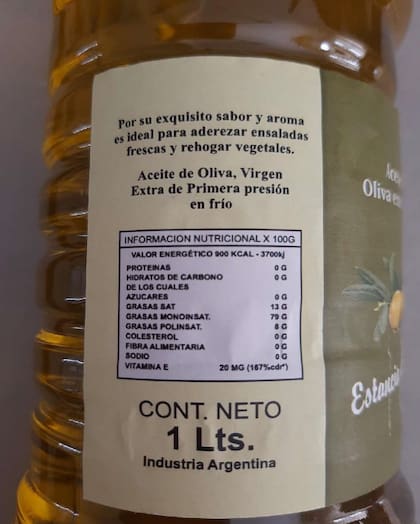 La información nutricional del aceite de oliva