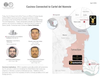 La información que aportó Estados Unidos sobre las personas y lugares sancionados por vínculos con el Cartel del Noreste