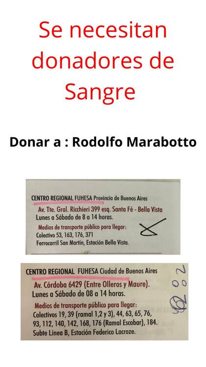 La información que compartieron desde la cuenta de Instagram de Pablo Alarcón para las donaciones de sangre (Foto: Instagram @pabloalarcon.ok)
