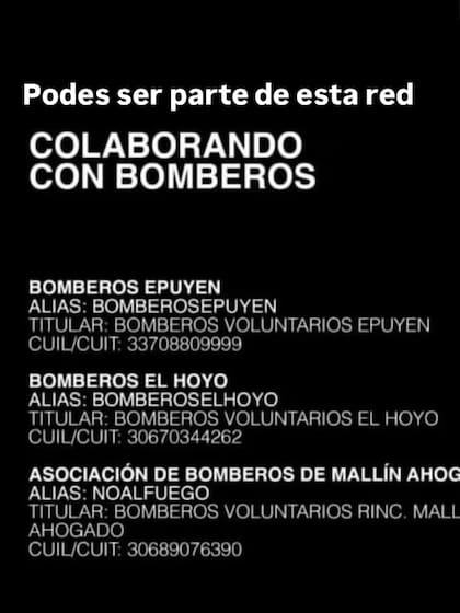 La información que compartió Bordonaba para ayudar con los bomberos voluntarios