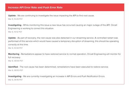 La información que publica Discord en su sitio sobre la falla actual del servicio