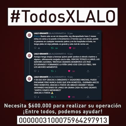 La iniciativa de unos hinchas de Lanús para contribuir económicamente a la operación de Lalo