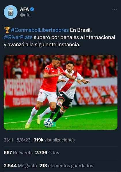La insólita publicación de AFA sobre el resultado de Inter y River