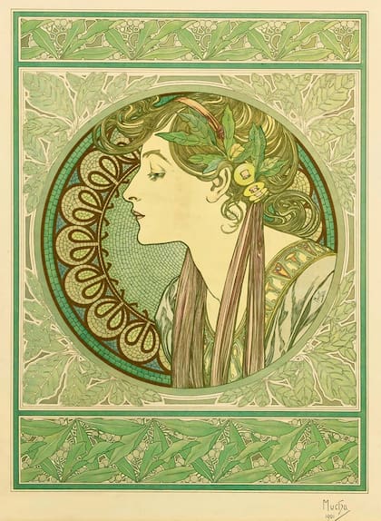 La inspiración en los trabajos del checo Alfonse Mucha es evidente.