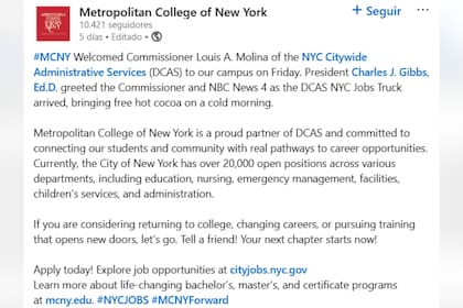 La institución educativa anunció su participación en la campaña para promover el empleo en Nueva York