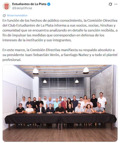 La institución platense difundió un mensaje oficial tras el fallo del Tribunal de Disciplina (X: @EdelpOficial)