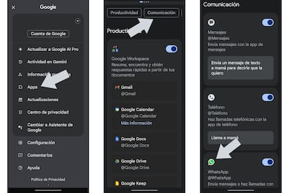 La integración de Gemini y WhatsApp se gestiona desde la app de Google