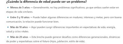 La inteligencia artificial ahondó sobre las relaciones de pareja y cómo la diferencia de edad puede afectar el rumbo de la misma