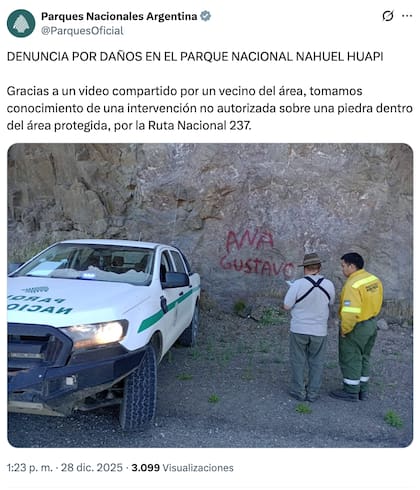 La Intendencia del Parque Nacional Nahuel Huapi radicó la denuncia penal en la fiscalía de Zapala este lunes