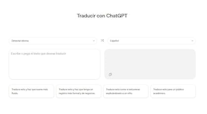 La interfaz de ChatGPT Translate