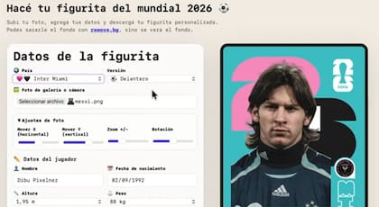 La interfaz de Tatuia incluye país de origen, posición en la cancha, nombre de la figurita y otras opciones
