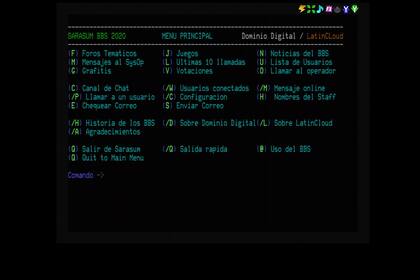 La interfaz típica de un BBS para acceder al contenido a fines de los 80s