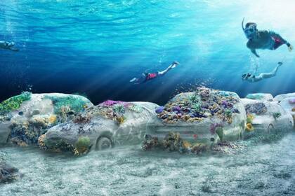 Render de la versión subacuática de la obra Orden de importancia, tal como se verá en el ReefLine