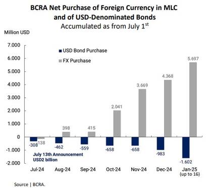 La intervención del BCRA sobre los dólares financieros desde julio de 2024 hasta enero de 2025