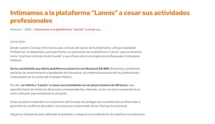 La intimación del CPCE a Lannis