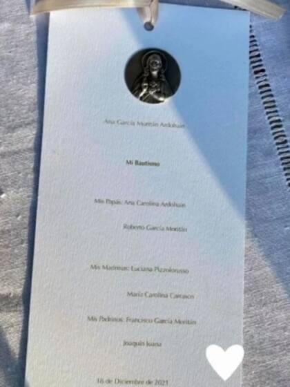 La invitación a la ceremonia de bautismo