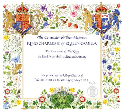 La invitación a la coronación del rey Carlos III y la reina Camilla