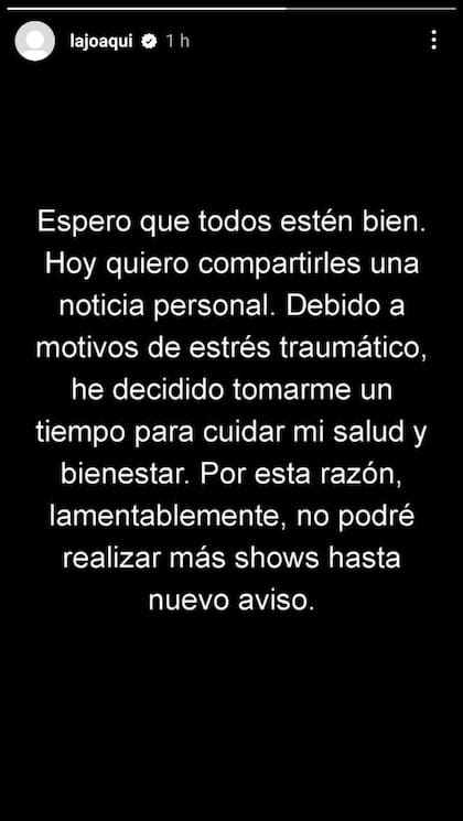 La Joaqui anunció que se retira temporalmente de los escenarios