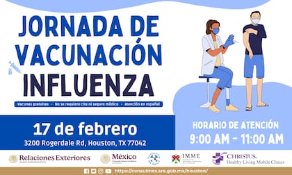 La jornada de vacunación en contra de la influenza será en Houston el próximo 17 de febrero (X/@ConsulMexHou)