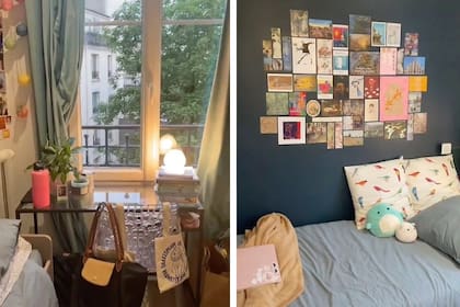 La joven decoró las paredes con collages a partir de postales de sus museos favoritos y lugares recorridos