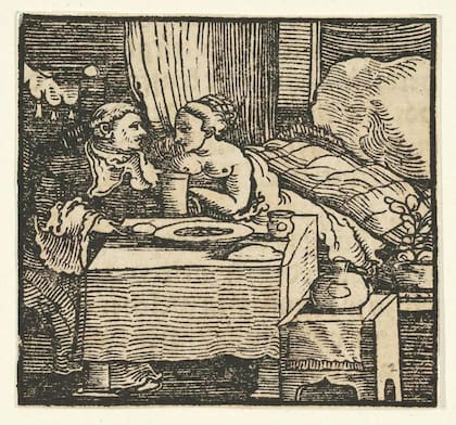 "La joven desnuda y el abad, del Decamerón", del alemán Hans Schaufelein (ca.1480–ca.1540).