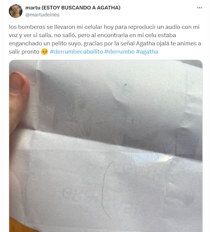 La joven relató la estrategia de los bomberos para encontrar a Agatha