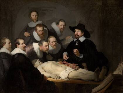 "La lección de anatomía del doctor Tulp", un famoso cuadro pintado por Rembrandt en el año 1632.