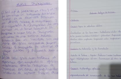 La letra de Milena antes de controlar las crisis epilépticas (izquierda) y la letra que tiene hoy (derecha)