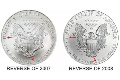 La letra “U” de “United States” y la forma del guion que se ubica entre las palabras “Silver” y “One” permiten distinguir el diseño del 2007 del de 2008