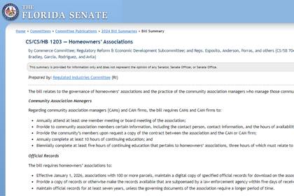 La ley HB-1203 de Florida modificó los derechos y limitó el alcance de las acciones que tienen las asociaciones de propietarios