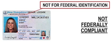 La licencia de conducir o tarjeta de identificación de no conductor que no cumpla con la ley Real ID indicará "NO PARA IDENTIFICACIÓN FEDERAL"